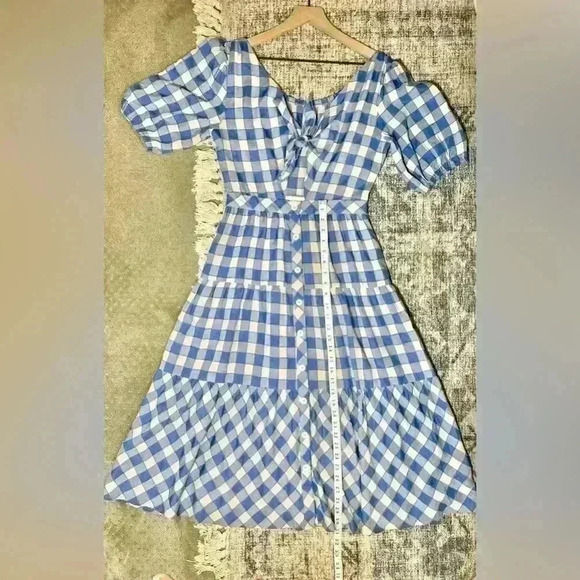 NWT FRNCH Victoire Check Center Cutout Woven Dress Size Small - Picture 10 of 15